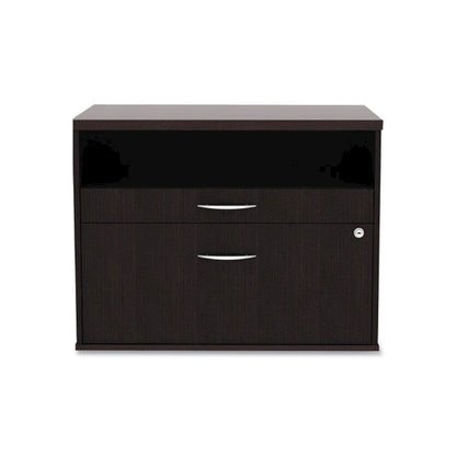 Alera Open Office Desk Series Low File Cabinet Credenza, 2-Drawer: Pencil/File,Legal/Letter,1 Shelf,Espresso,29.5x19.13x22.88