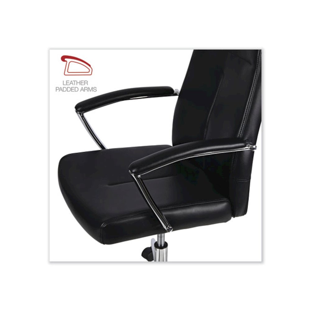 Leather Task Chair, Supports Up to 275 lb, 18.19" to 21.93" Seat Height, Black Seat, Black Back