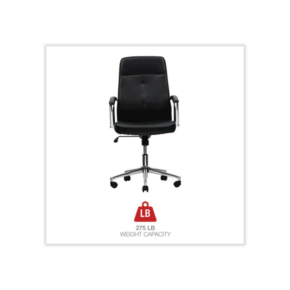 Leather Task Chair, Supports Up to 275 lb, 18.19" to 21.93" Seat Height, Black Seat, Black Back