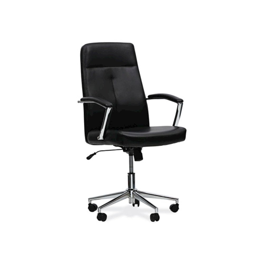 Leather Task Chair, Supports Up to 275 lb, 18.19" to 21.93" Seat Height, Black Seat, Black Back