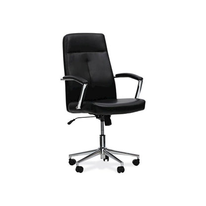 Leather Task Chair, Supports Up to 275 lb, 18.19" to 21.93" Seat Height, Black Seat, Black Back