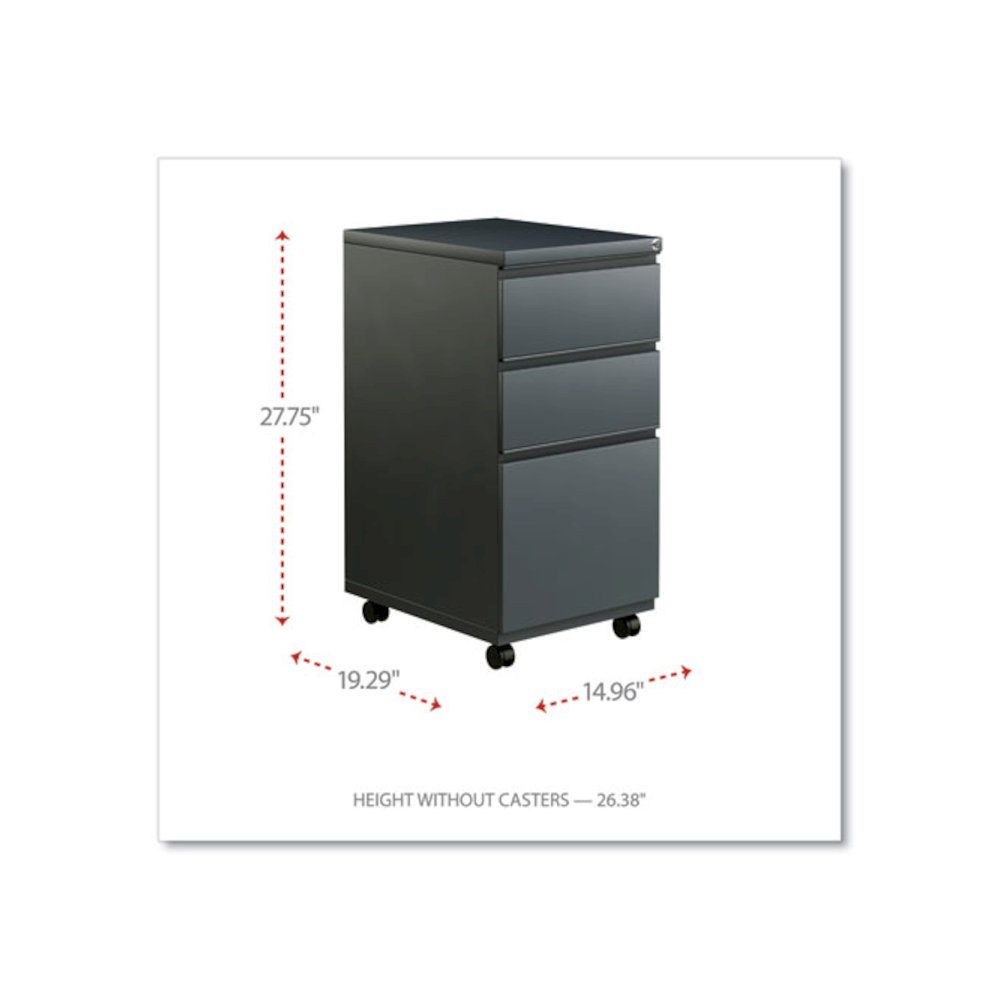File Pedestal with Full-Length Pull, Left or Right, 3-Drawers: Box/Box/File, Legal/Letter, Charcoal, 14.96" x 19.29" x 27.75"