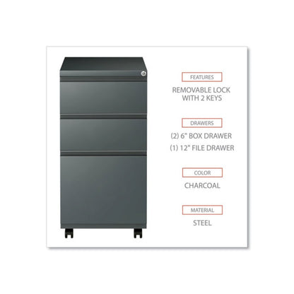 File Pedestal with Full-Length Pull, Left or Right, 3-Drawers: Box/Box/File, Legal/Letter, Charcoal, 14.96" x 19.29" x 27.75"