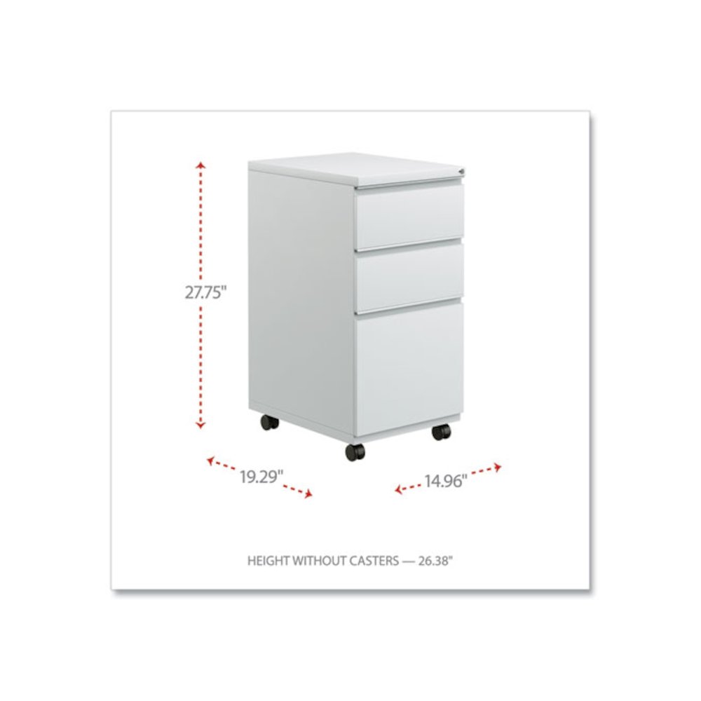 File Pedestal with Full-Length Pull, Left/Right, 3-Drawers: Box/Box/File, Legal/Letter, Light Gray, 14.96" x 19.29" x 27.75"