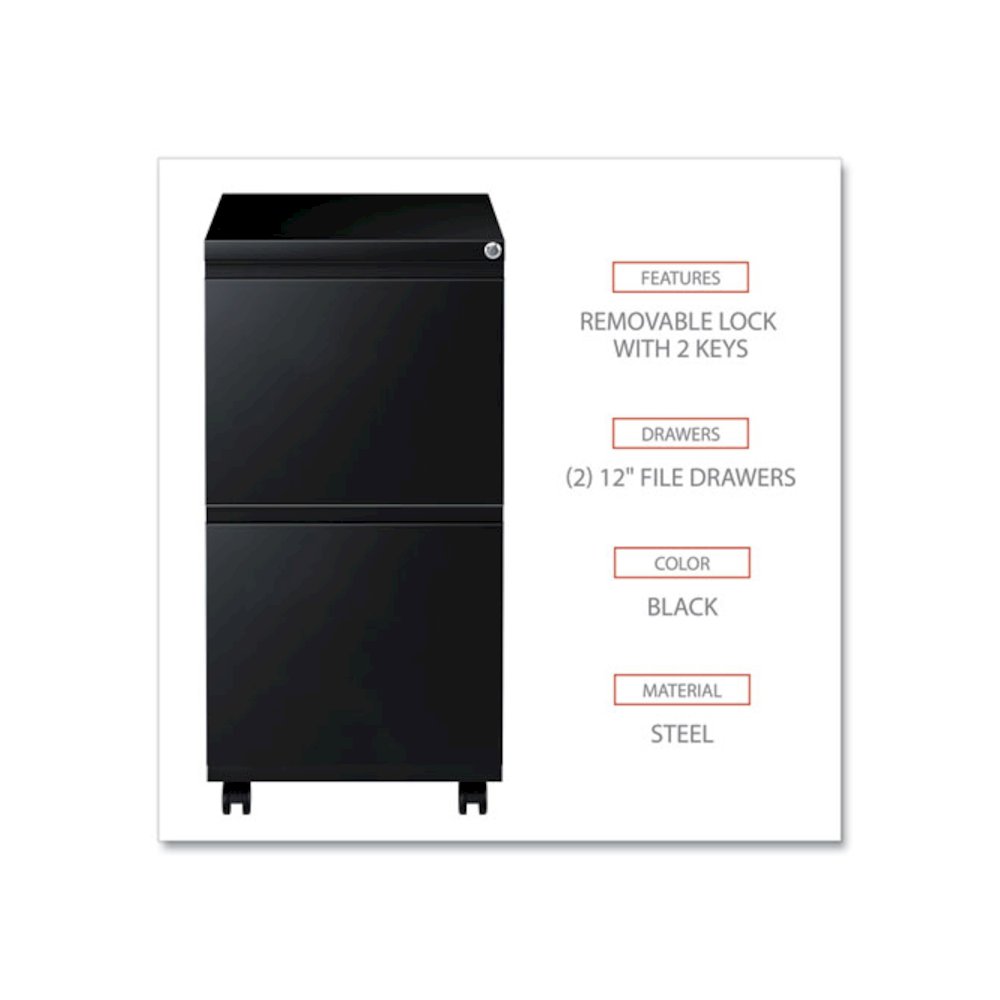File Pedestal with Full-Length Pull, Left or Right, 2 Legal/Letter-Size File Drawers, Black, 14.96" x 19.29" x 27.75"