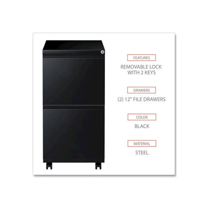 File Pedestal with Full-Length Pull, Left or Right, 2 Legal/Letter-Size File Drawers, Black, 14.96" x 19.29" x 27.75"
