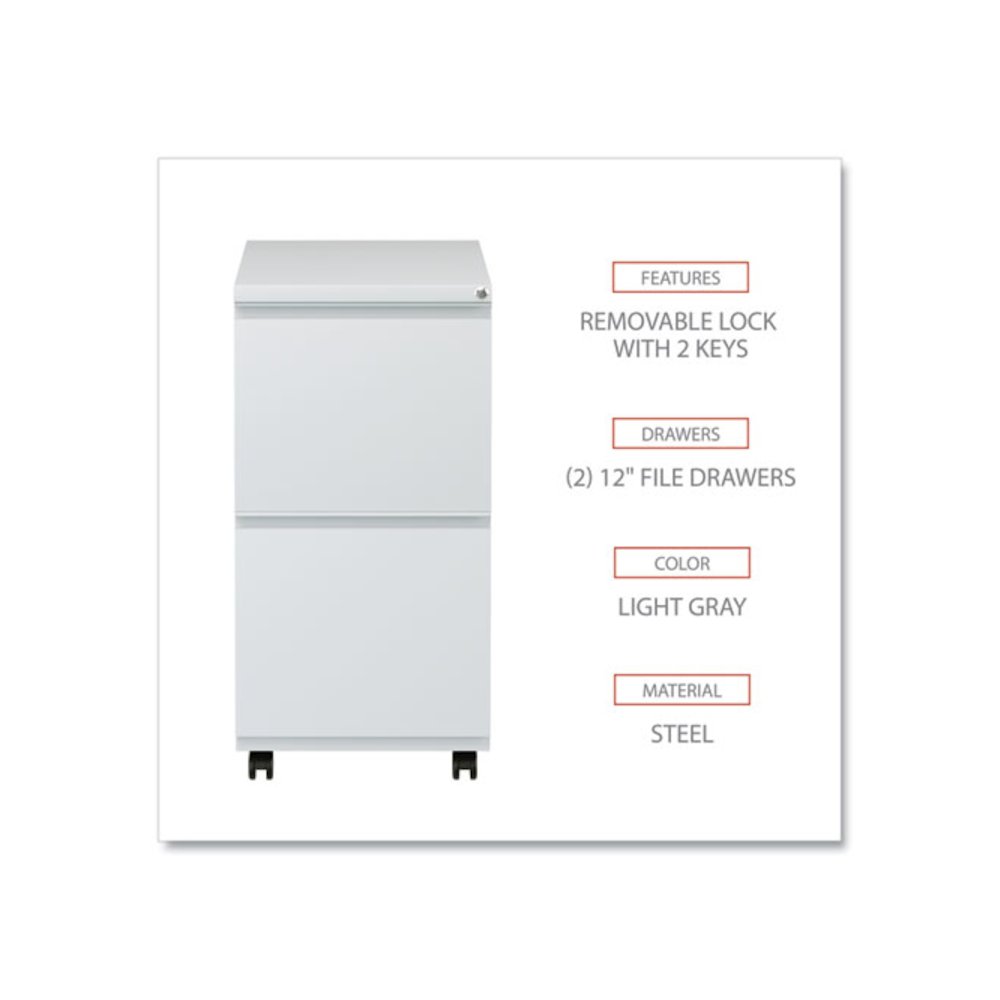 File Pedestal with Full-Length Pull, Left or Right, 2 Legal/Letter-Size File Drawers, Light Gray, 14.96" x 19.29" x 27.75"