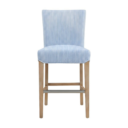 Fabric-Upholstered Bucket Seat Counter Stool with Birch Legs, Blue Stripes