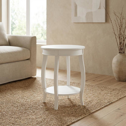 Round Coffee Table with Storage Shelf in White Finish for Living Room