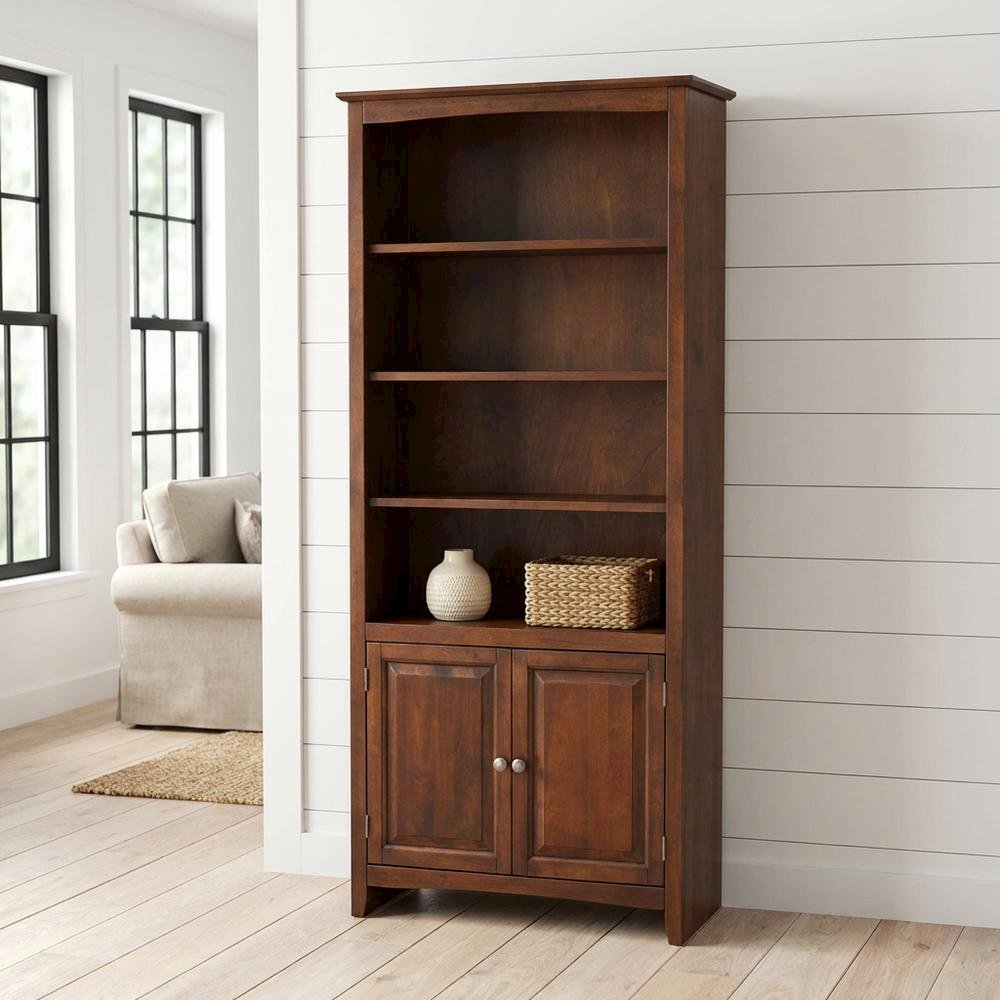 Espresso Shaker Bookcase with Tall Storage and Classic Design