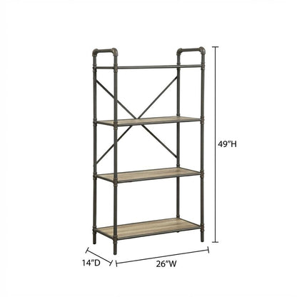 Antique Oak And Gray Bookshelf With Modern Storage Design
