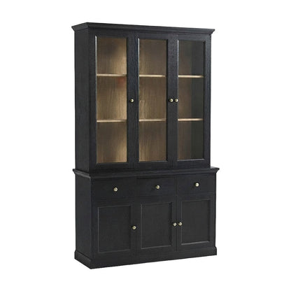 Tall Storage Display Cabinet with Glass Doors, Adjustable Shelves and Drawers