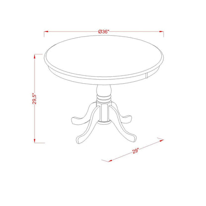 3 Piece Modern Dining Table Set Contains a Round Kitchen Table with Pedestal and 2 White Faux Leather Upholstered Chairs, 36x36 Inch, Linen White