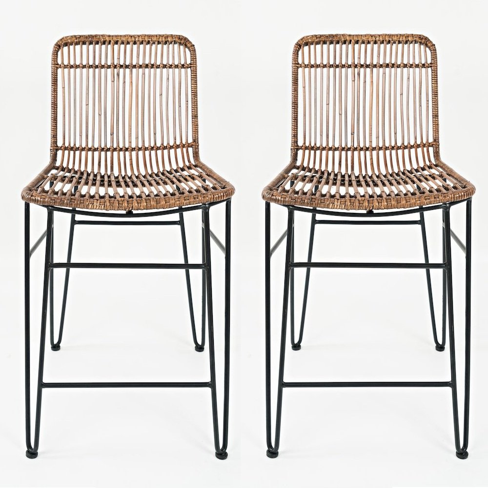 Weaver Hairpin Modern Global Rattan Counter Barstool (Set of 2)