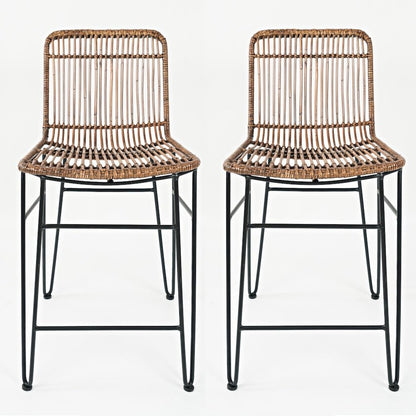 Weaver Hairpin Modern Global Rattan Counter Barstool (Set of 2)
