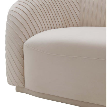 Beige Velvet 3 Seater Couch With Rolled Arms And Pleated Backrest Detail