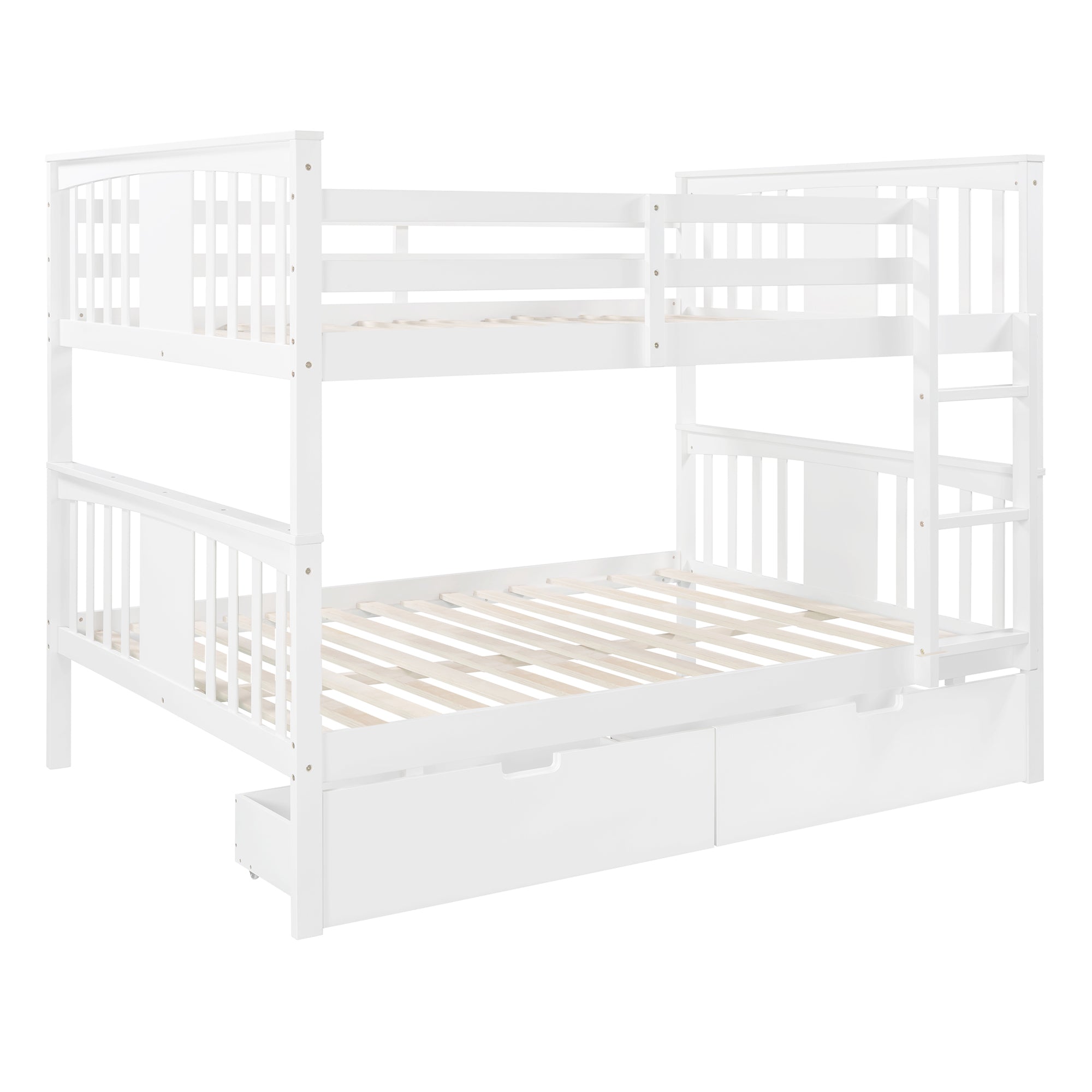 Full over Full Bunk Bed with Drawers and Ladder for Bedroom, Guest Room Furniture-White(OLD SKU :LP000205AAK)