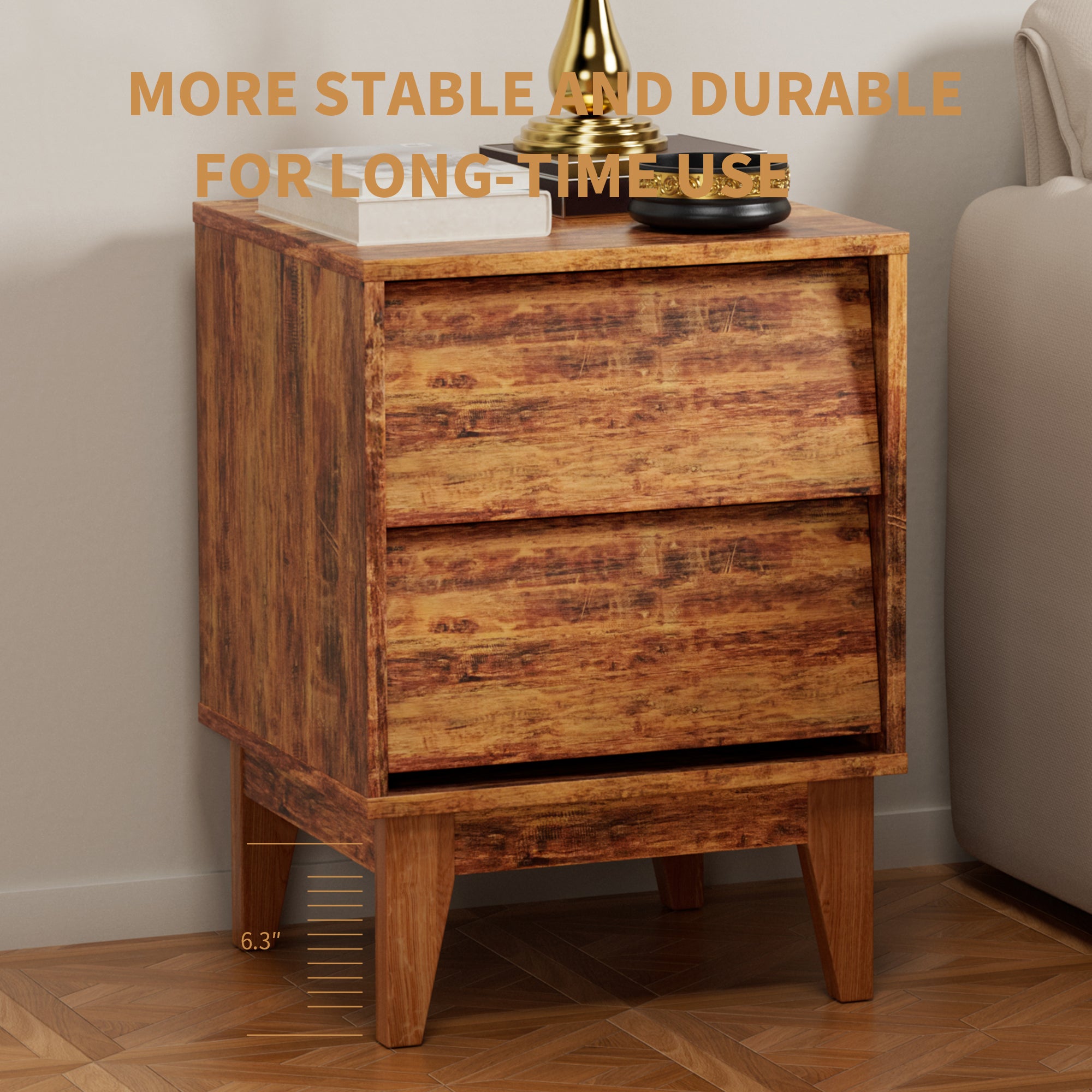 2 Set Nightstands Features Vintage-style and Bevel Design, Made of MDF, Mid Century Modern Nightstand, Night Stand for Bedroom