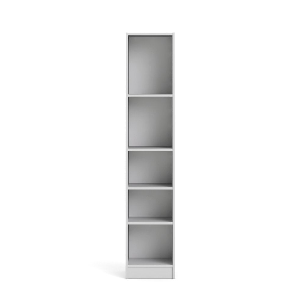 White Tall 5 Shelf Bookcase - Stylish Narrow Bookshelf for Home or Office