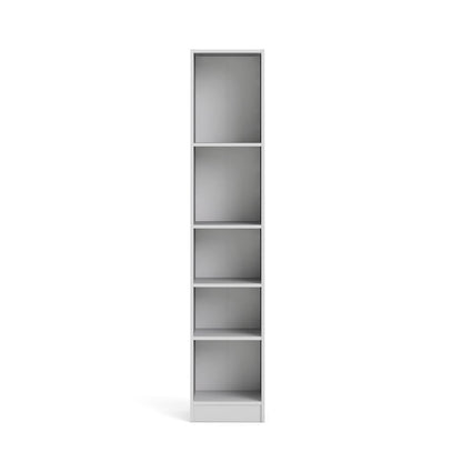 White Tall 5 Shelf Bookcase - Stylish Narrow Bookshelf for Home or Office