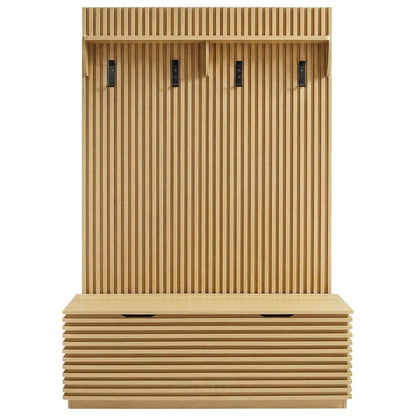 Fluted Hall Tree with Storage Bench, Coat Rack & Shoe Storage, Entryway, Oak