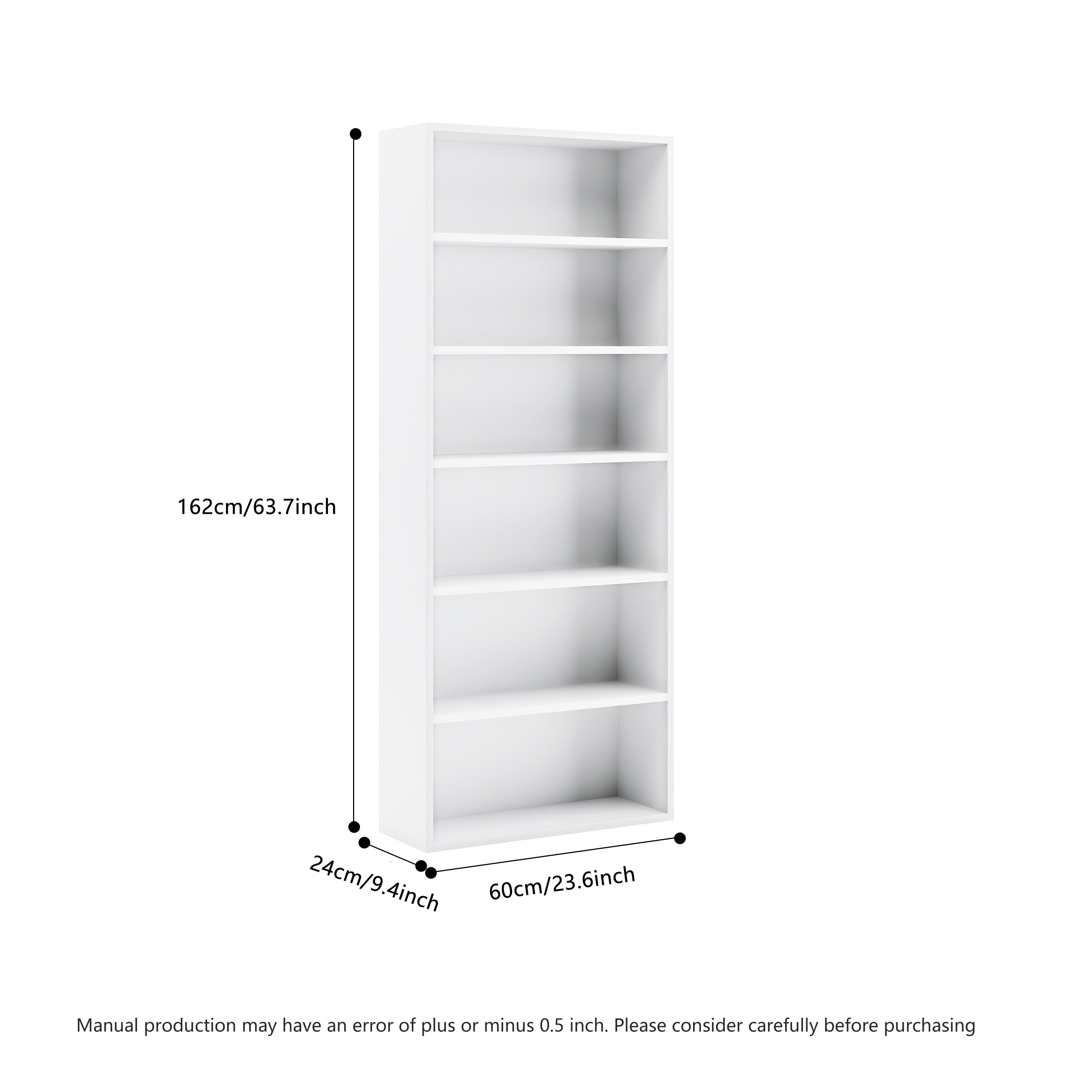 Bookshelf, 23.6 Inches Wide, 6-Tier Open Bookcase with Adjustable Storage Shelves, Floor Standing Unit, Cloud White