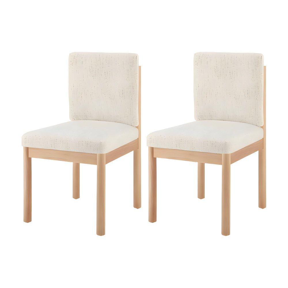 Chenille Fabric Japandi Dining Side Chair with Solid Rubber Wood Legs, Set of 2