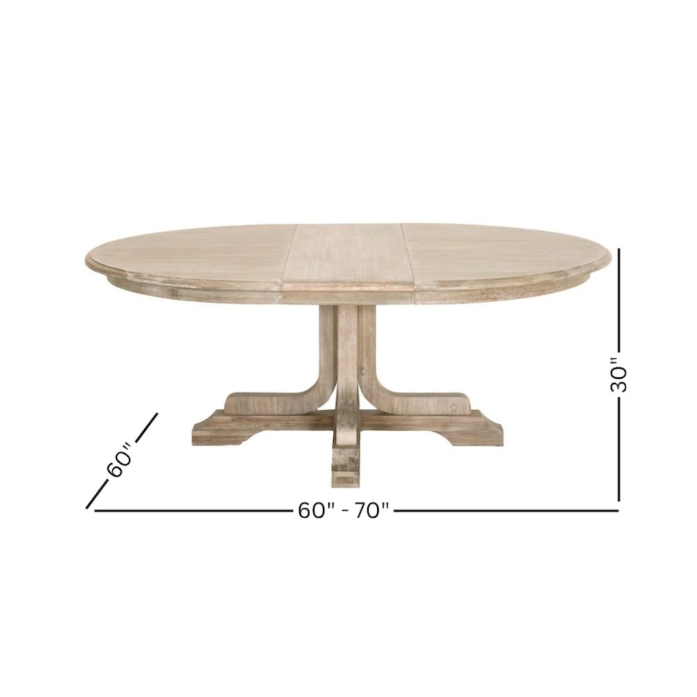 Gray Round Extension Dining Table 60 Inches, Acacia Wood, Solid Base