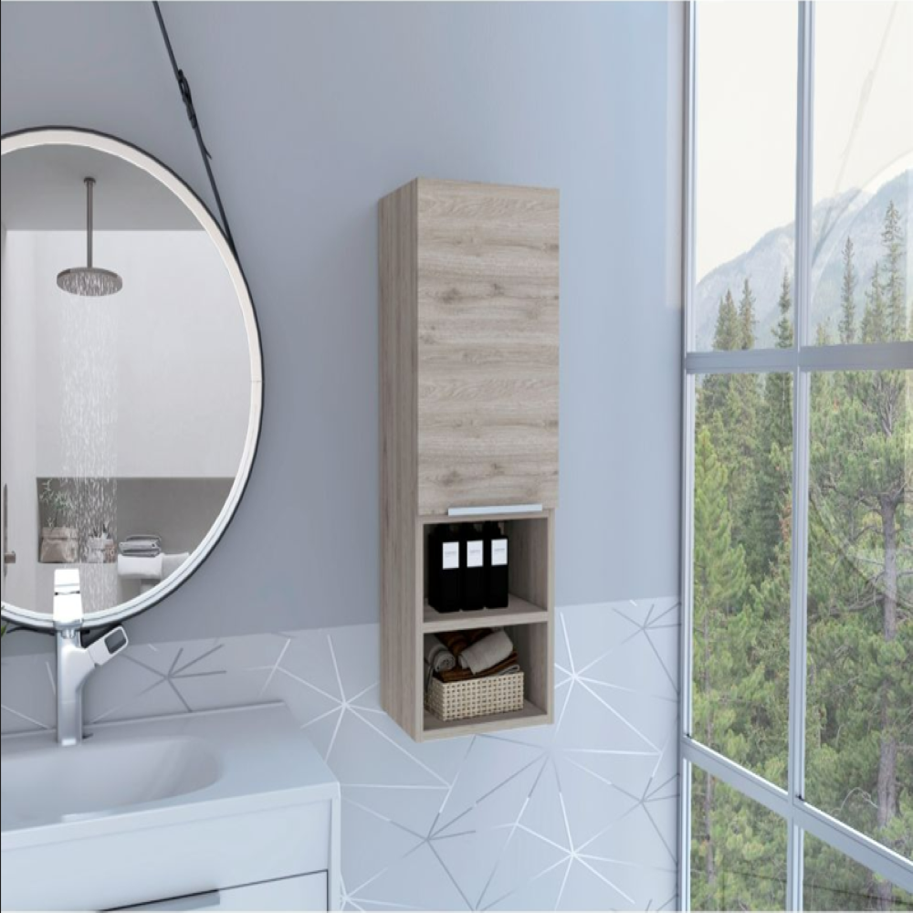 Medicine Cabinet Hazelton, Open and Interior Shelves, Light Gray Finish