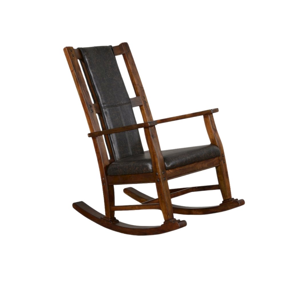 Solid Wood Rocking Chair with Cushion Seat & Back, Antique Charcoal Finish