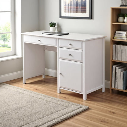 White Office Desk – Compact Wooden Desk with Drawers for Workspaces