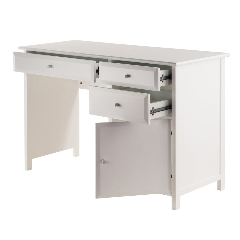 White Office Desk – Compact Wooden Desk with Drawers for Workspaces