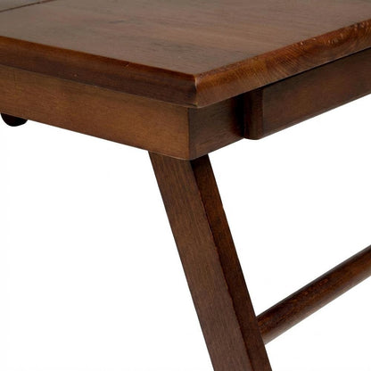 Flip Top Lap Desk, Foldable Legs, Tilting Surface, Storage Drawer, Brown