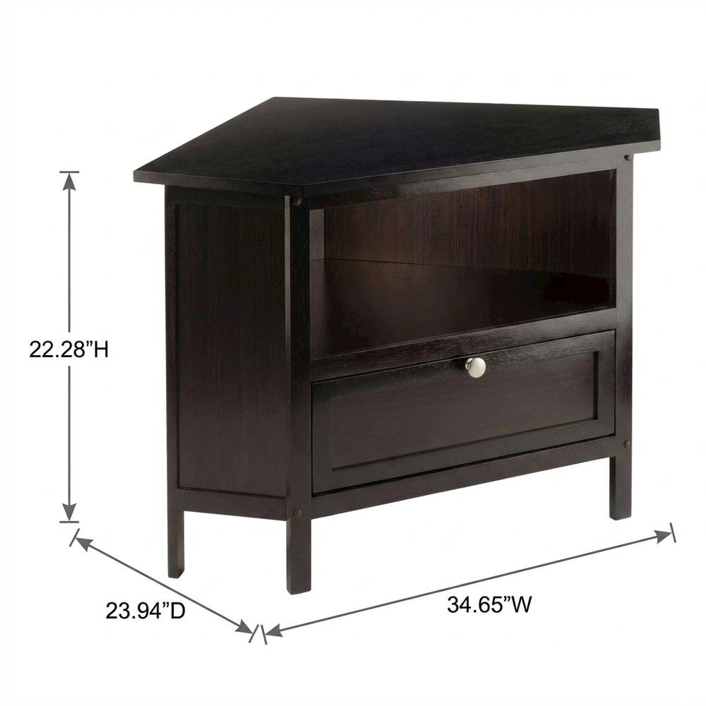 Solid Wood Corner TV Stand With Storage Flip Down Door And Open Shelf