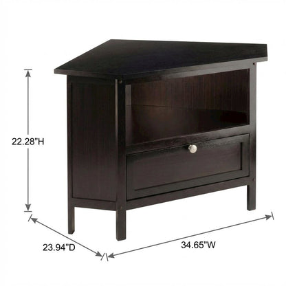 Solid Wood Corner TV Stand With Storage Flip Down Door And Open Shelf