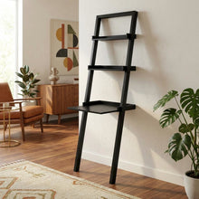 Black Leaning Desk, Ladder Design, Computer Table, Two Storage Shelves