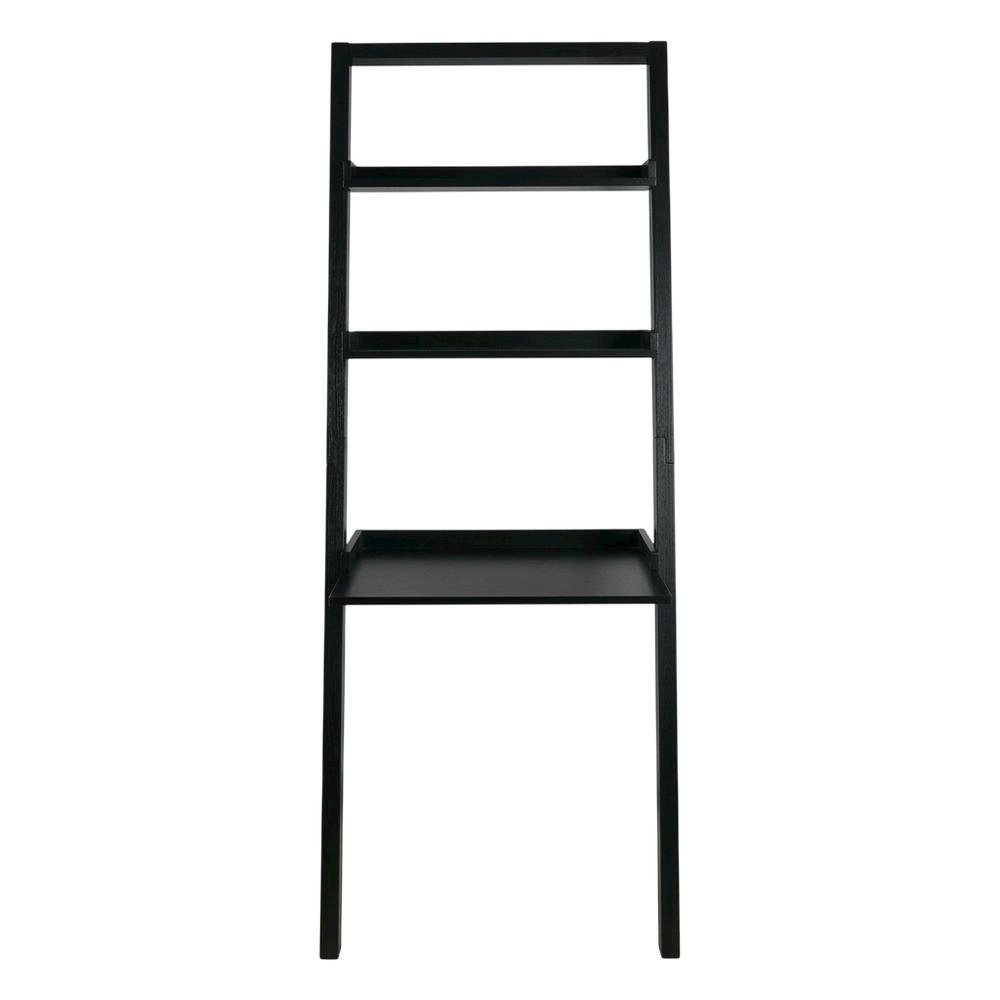 Black Leaning Desk, Ladder Design, Computer Table, Two Storage Shelves