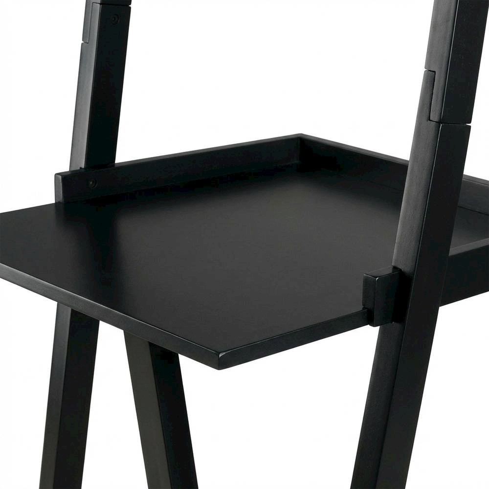 Black Leaning Desk, Ladder Design, Computer Table, Two Storage Shelves