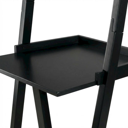Black Leaning Desk, Ladder Design, Computer Table, Two Storage Shelves