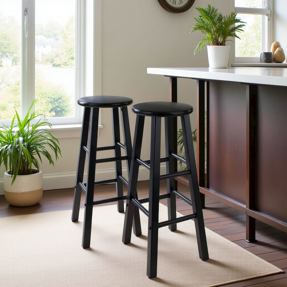 Rustic Wooden Bar Stools – Backless Wood Counter Stools Set of 2