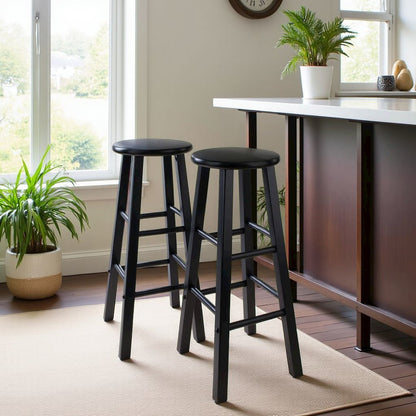 Rustic Wooden Bar Stools – Backless Wood Counter Stools Set of 2