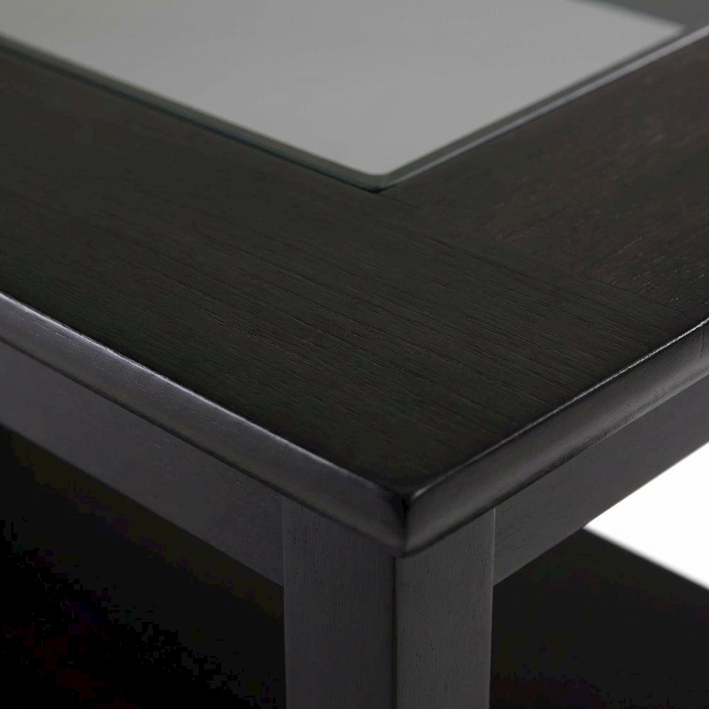 Rectangular Coffee Table, Glass Top Shelf, Solid Wood, Espresso