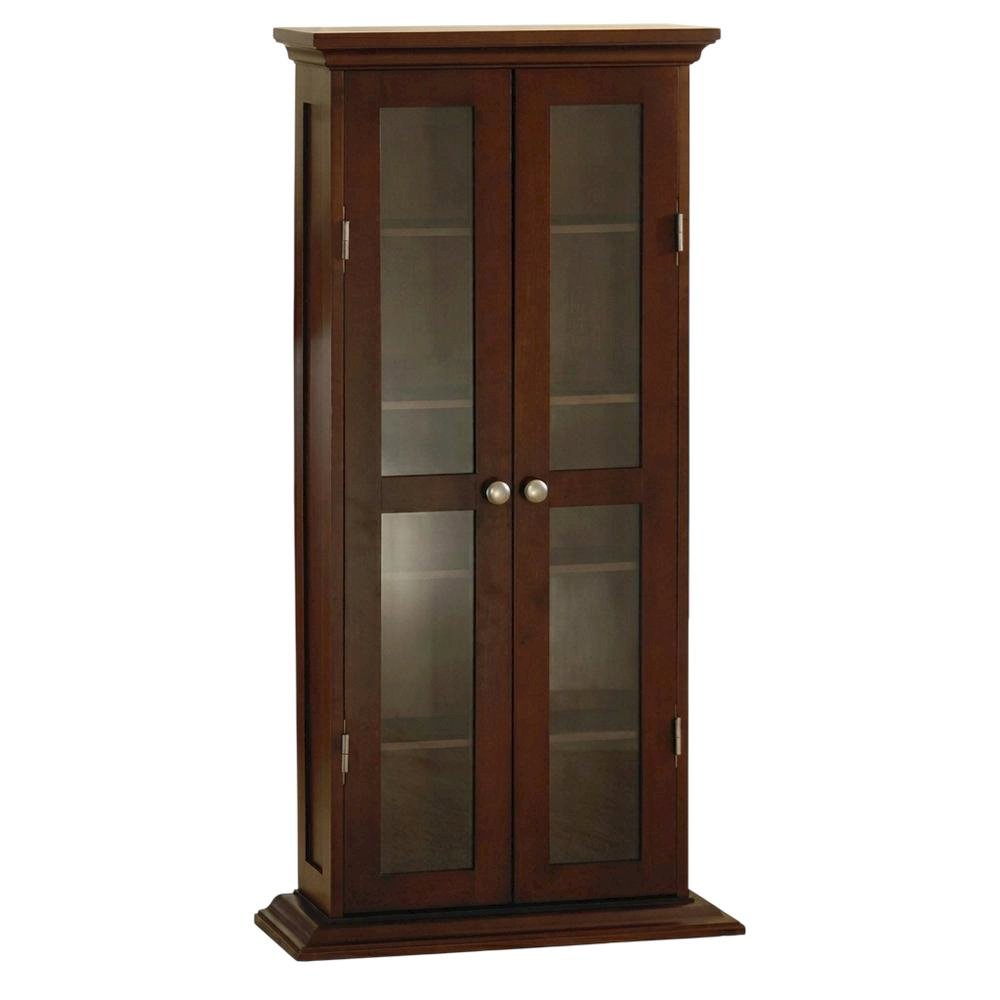 Media Storage Cabinet, Glass Doors, 4 Adjustable Shelves