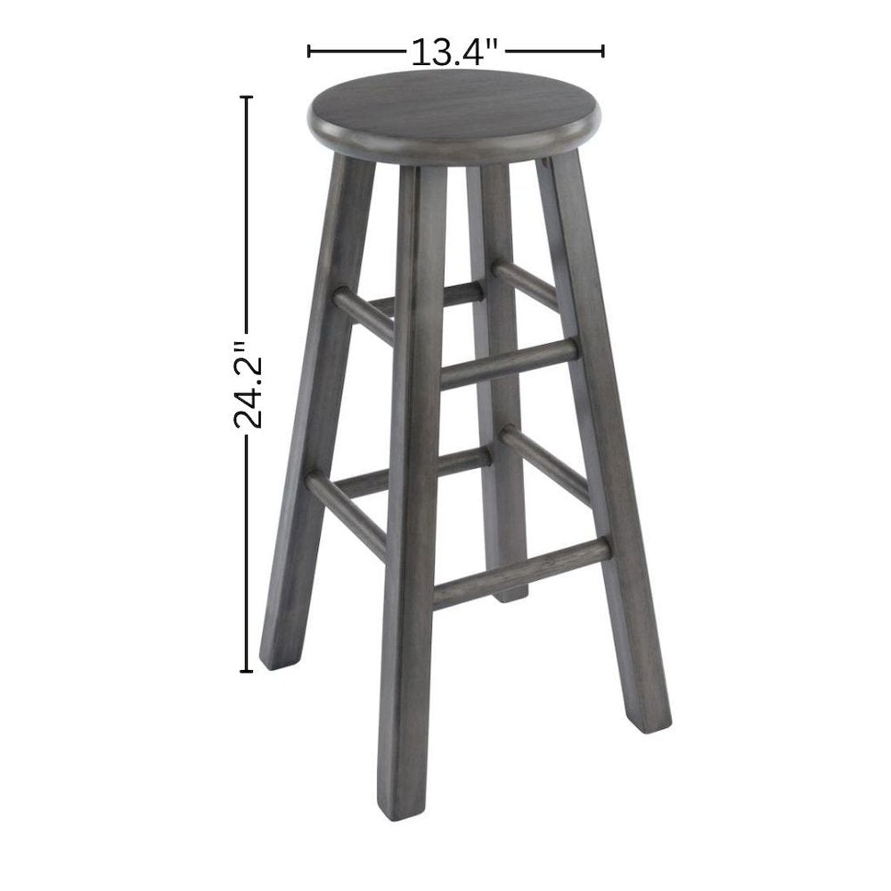 24 Inch Counter Stool, Rustic Gray Solid Wood, Backless Square Seat
