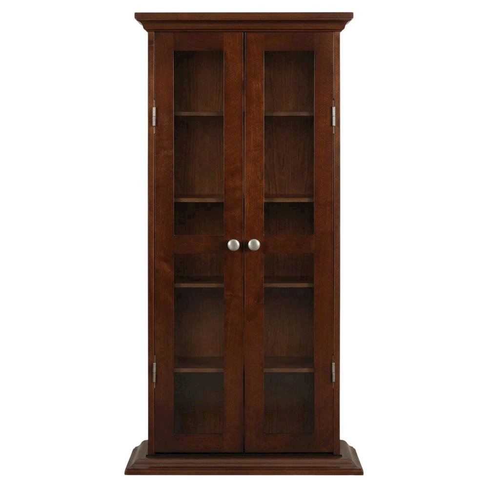 Media Storage Cabinet, Glass Doors, 4 Adjustable Shelves