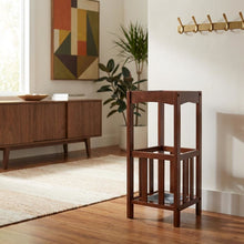 Umbrella Stand with Metal Tray, Solid Wood Accent, Walnut Finish