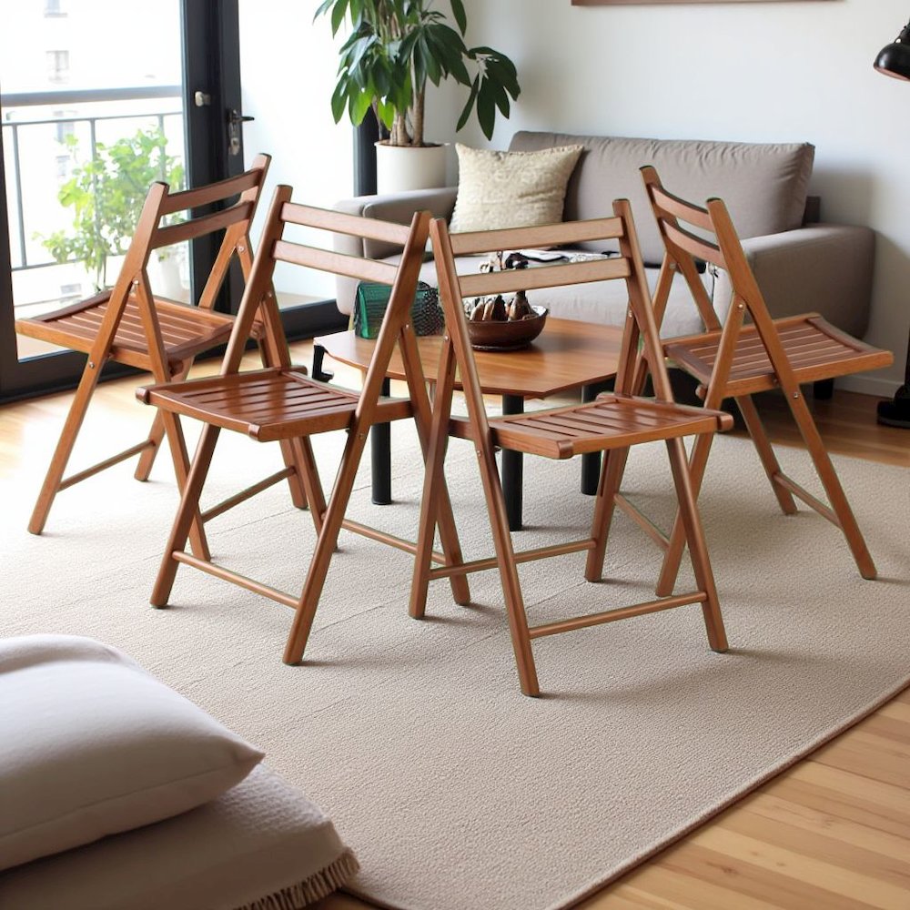FurniFact Solid Teak Wooden Folding Chairs – Set of 4