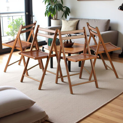 FurniFact Solid Teak Wooden Folding Chairs – Set of 4