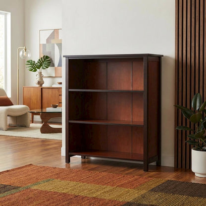 3-Tier Wide Bookcase, Storage Shelf, Solid Wood