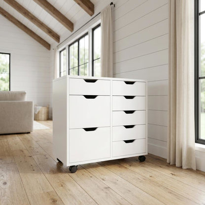 Contemporary Storage Cabinet with Drawers for Home Office Organization, White